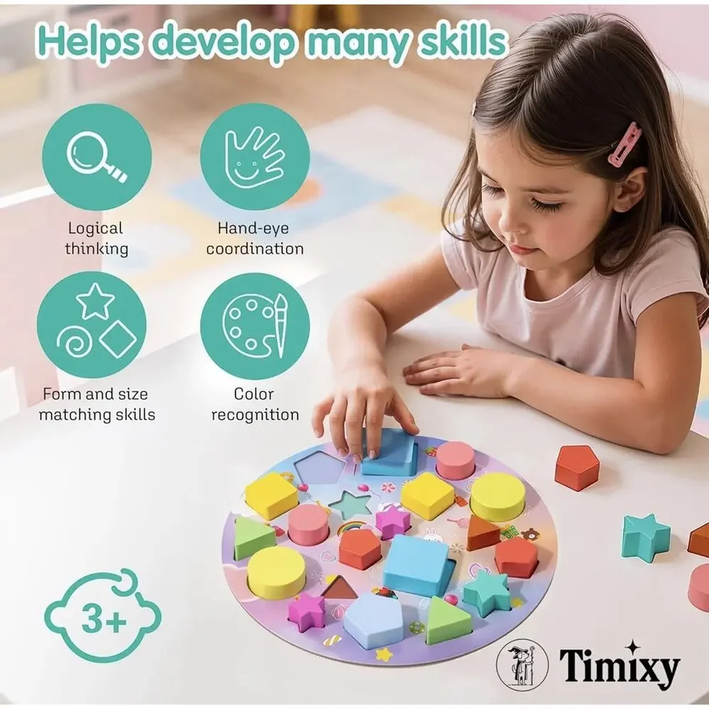 Timixy Wooden Cake Building Blocks Geometric Shapes Sorting Toy Age 3+